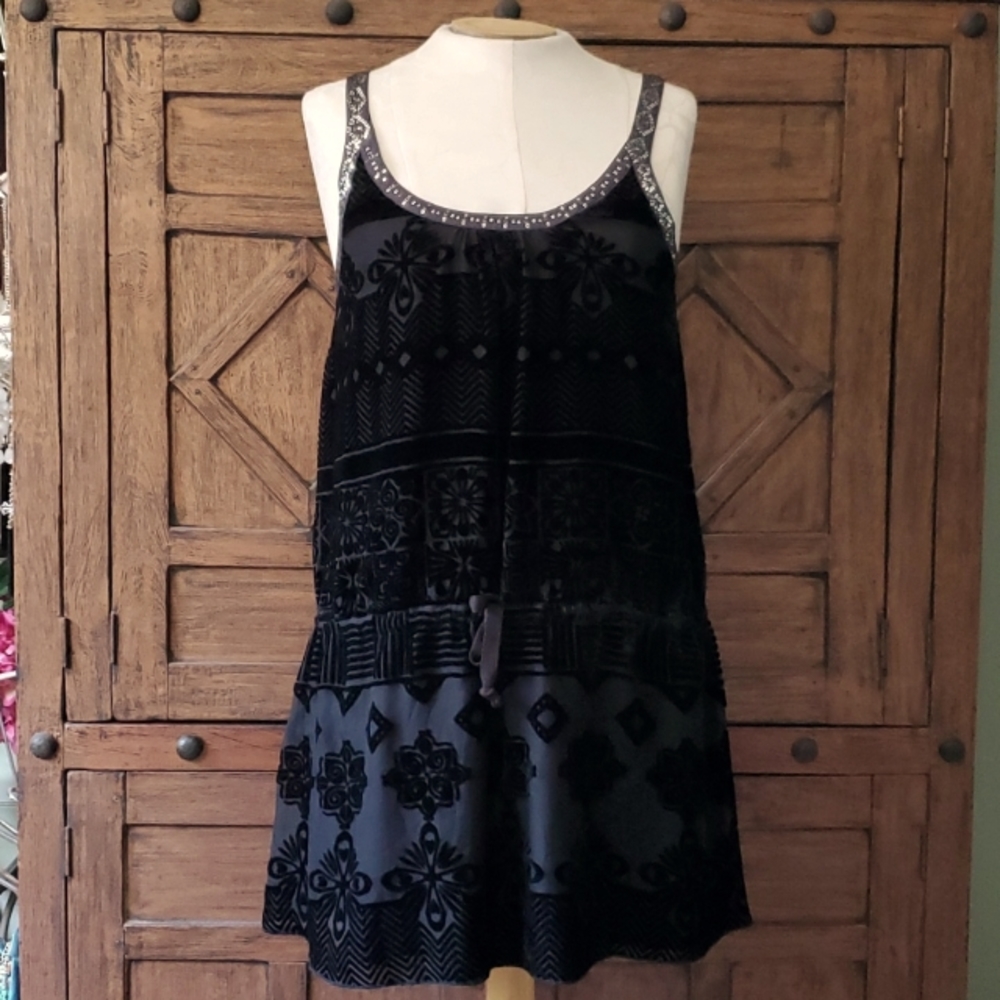 FP Black Patterned Silk Blend Mini Dress